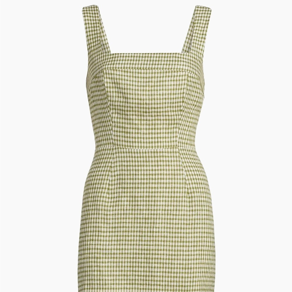Reformation NWT Celosia Gingham Linen Mini Dress in Avocado Check Size 0 - Picture 6 of 11